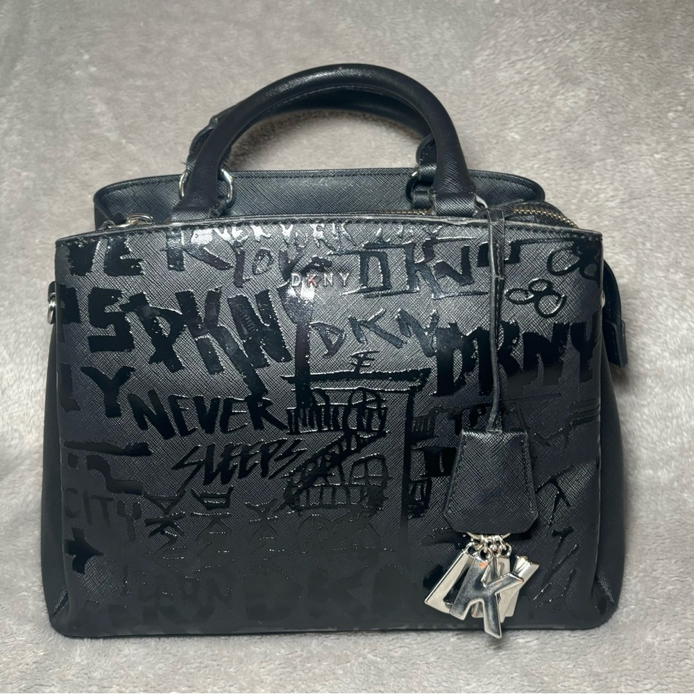 DNKY All Black Graffiti Paige Satchel Small